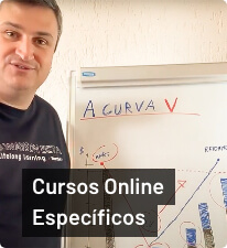 Junior Borneli no canto esquerdo; quadro branco ao fundo; texto 'Cursos Online Específicos' abaixo