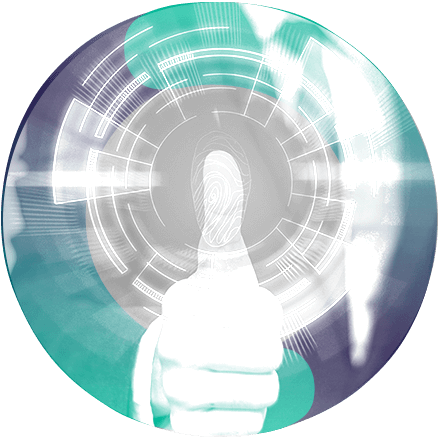 Um circulo com a imagem de um polegar, com sua digital ampliada.