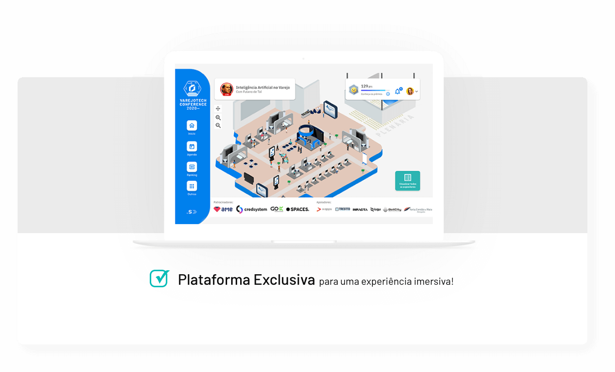 Imagem de um MacBook branco com texto 'Plataforma Exclusiva'